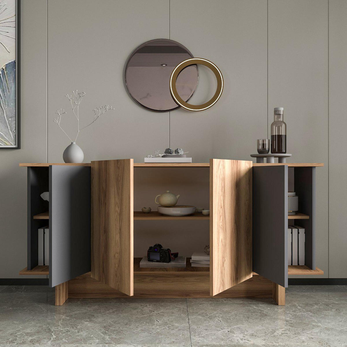BUFFETSCHRANK diana grau anthrazit - Grau, Holz (40/81/180cm) - Habitat Garten