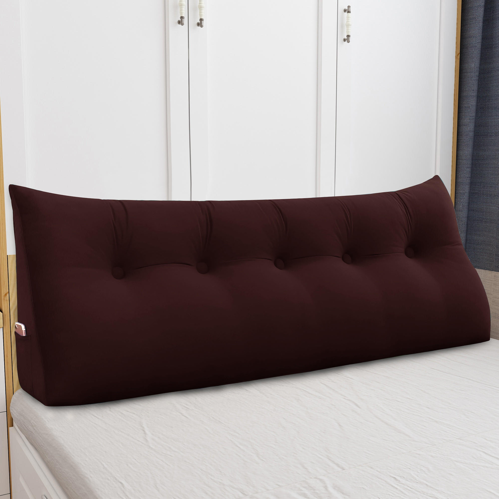 RÜCKENKISSEN für Bett Samt Braun 160 cm - Haselnussfarben, Textil (50/160cm) - Vercart