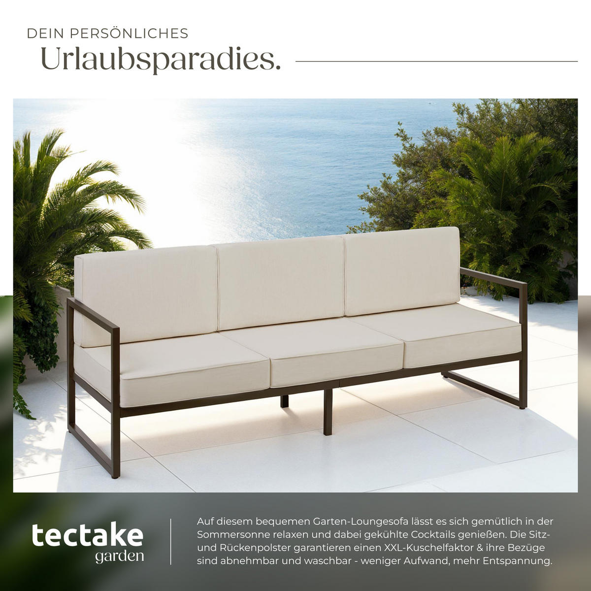 GARTEN-LOUNGESOFA Comosa,210 x 78 x 85 cm,braun/beige - Beige/Braun, Kunststoff (210/85/78cm) - tectake