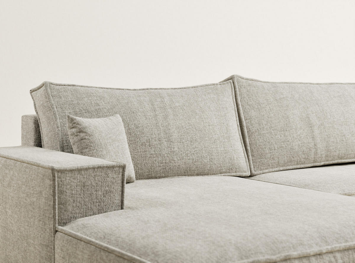 WOHNLANDSCHAFT Kyoto Beige Chenille-Stoff - Beige/Schwarz, Holz/Holzwerkstoff (398/70/148cm) - Maison de Reve