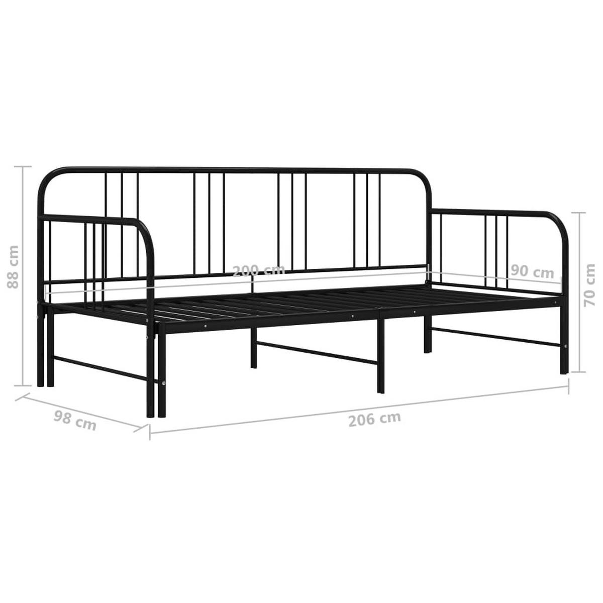 TAGESBETT Ausziehbar Schwarz Metall 90/200 Cm - Schwarz, Metall - vidaXL