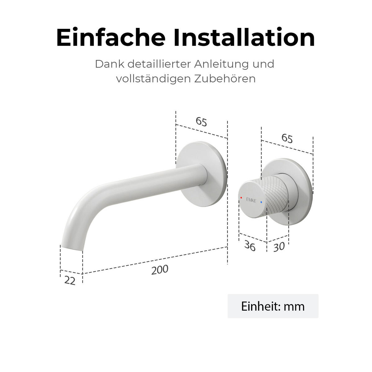 WASCHTISCHARMATUR Unterputz matt weiß 28,1/14/6,5 cm - Weiß, Metall (28.1/14/6.5cm) - EMKE