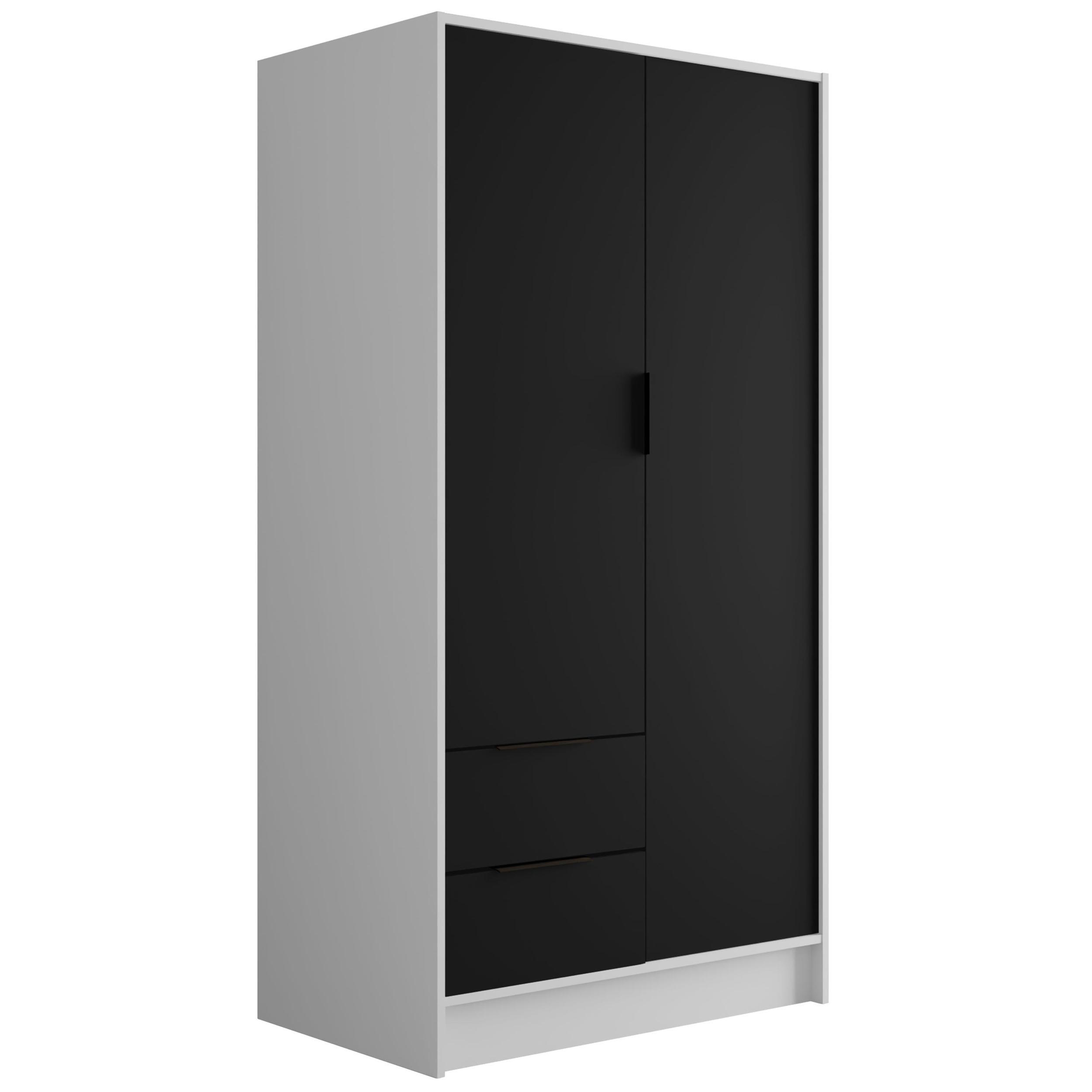 KLEIDERSCHRANK mit Flügeltüren KOLIN 100x200cm Weiß / Schwarz - Schwarz/Weiß, Holzwerkstoff (102/200/51cm) - ALTDECOR