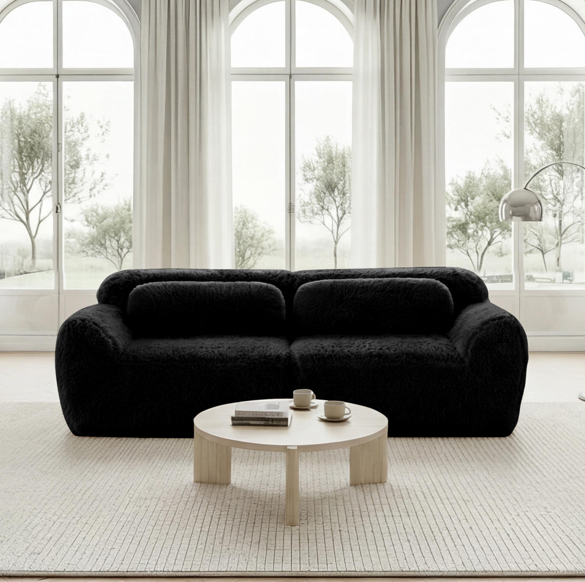 2-SITZER Sofa aus Plüsch in Schwarz mit modularem Design - Schwarz, Textil (104/73/204cm) - Modfu