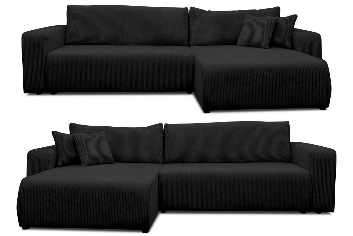 ECKSOFA Luna XL mit Schlaffunktion und Bettkasten Cord-Stoff (Schwarz) - Schwarz, Textil (274/142cm) - VENASI MÖBEL