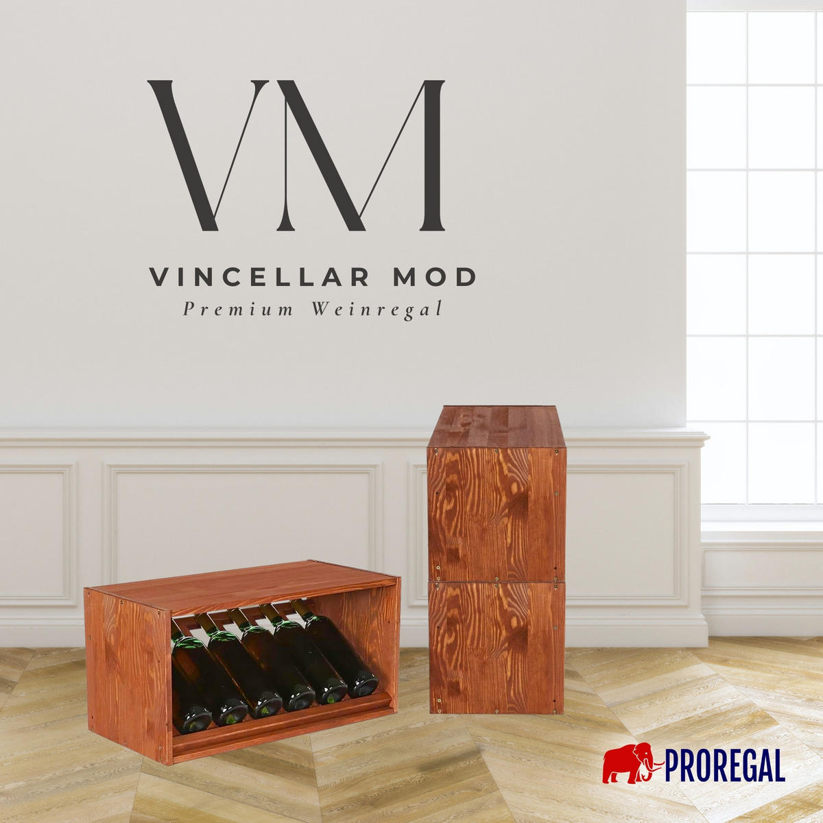 WEINREGAL Vincellar Mod 30x60x30 cm Schräg Modul Für 6 Flaschen Massives Kiefernholz Braun Geölt - Braun, Holz (60/30/30cm) - PROREGAL