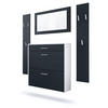 GARDEROBEN-SET Roma Air 4-teilig, Moderne Flurgarderoben Set mit Schuschrank, 2 Wandpaneele und Wandspiegel, Weiß matt/Schwarz Matt - Schwarz, Holzwerkstoff (190/200/23cm) - InnoFurn