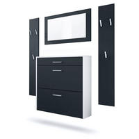 GARDEROBEN-SET Roma Air 4-teilig, Moderne Flurgarderoben Set mit Schuschrank, 2 Wandpaneele und Wandspiegel, Weiß matt/Schwarz Matt - Schwarz, Holzwerkstoff (190/200/23cm) - InnoFurn