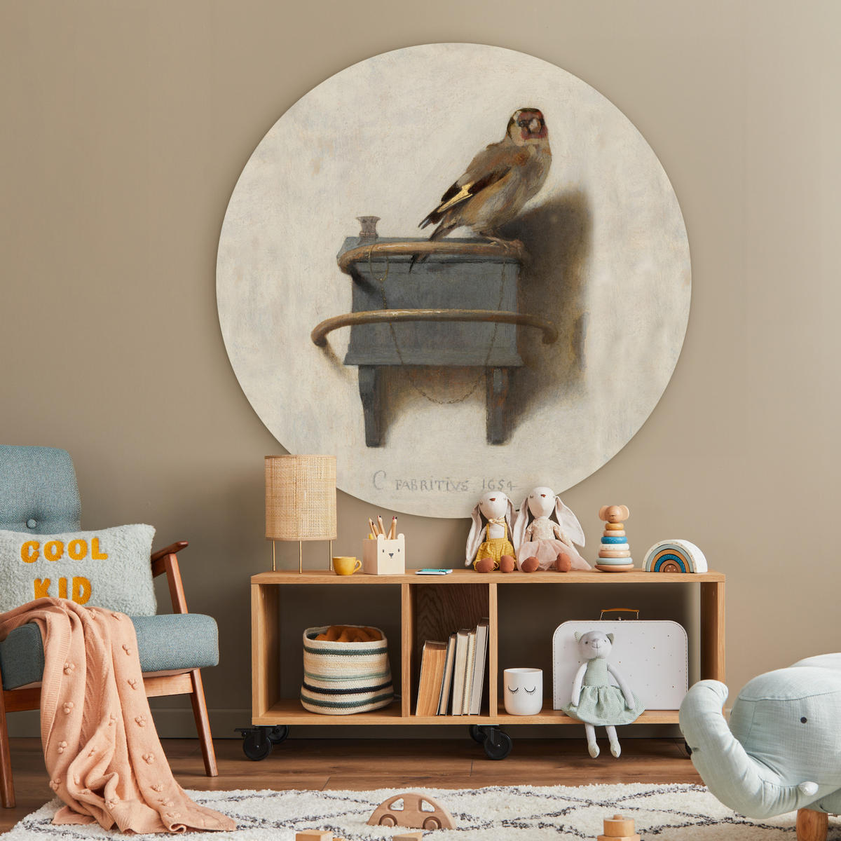 WANDBILD Stieglitz - Alter Meister - Carel Fabritius 150x150 cm - Grau, Kunststoff (150/150cm) - MuchoWow