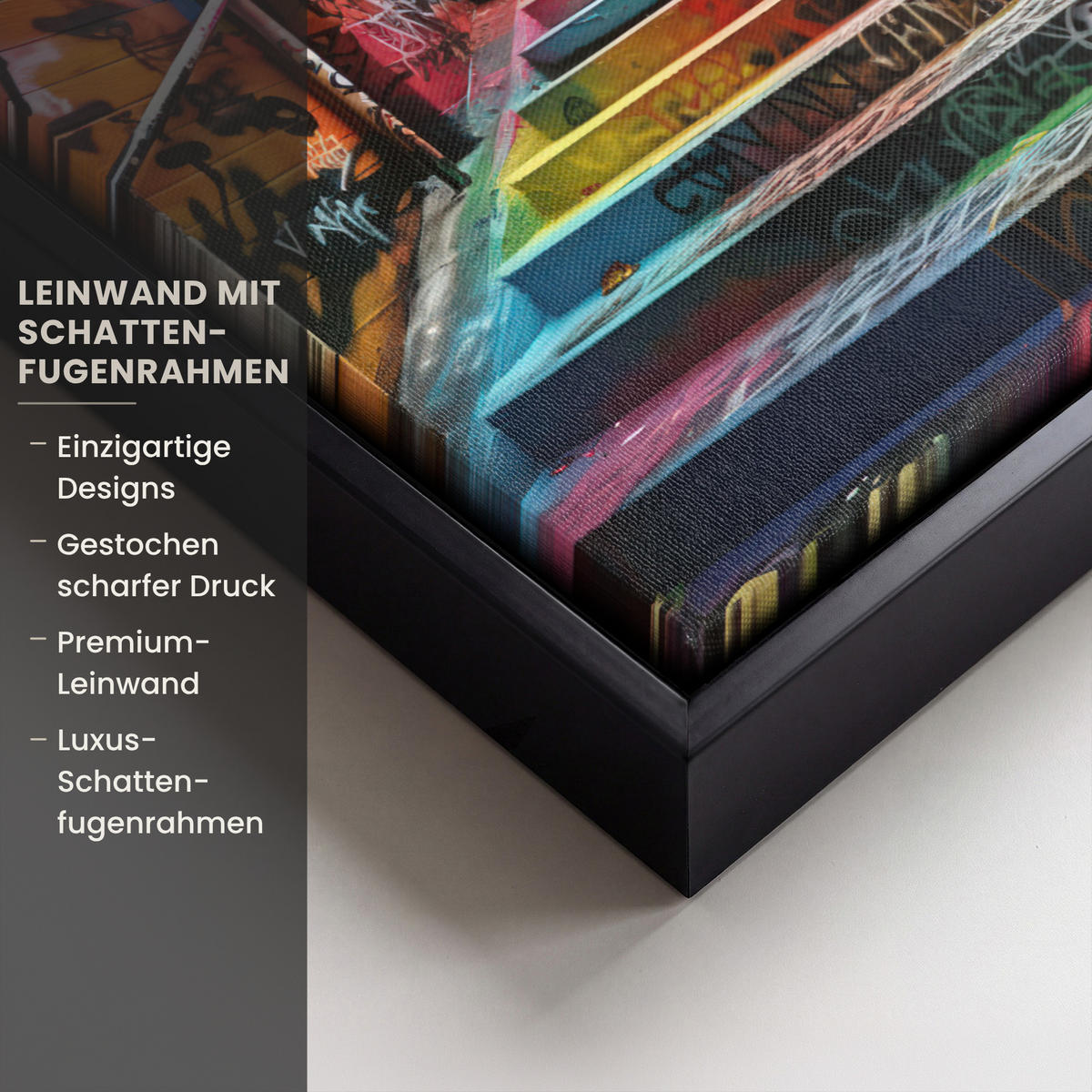 LEINWAND Bilder mit Rahmen - Treppe - Graffiti - Farben - Kunst - 40x30 - Multicolor, Textil (40/30cm) - MuchoWow