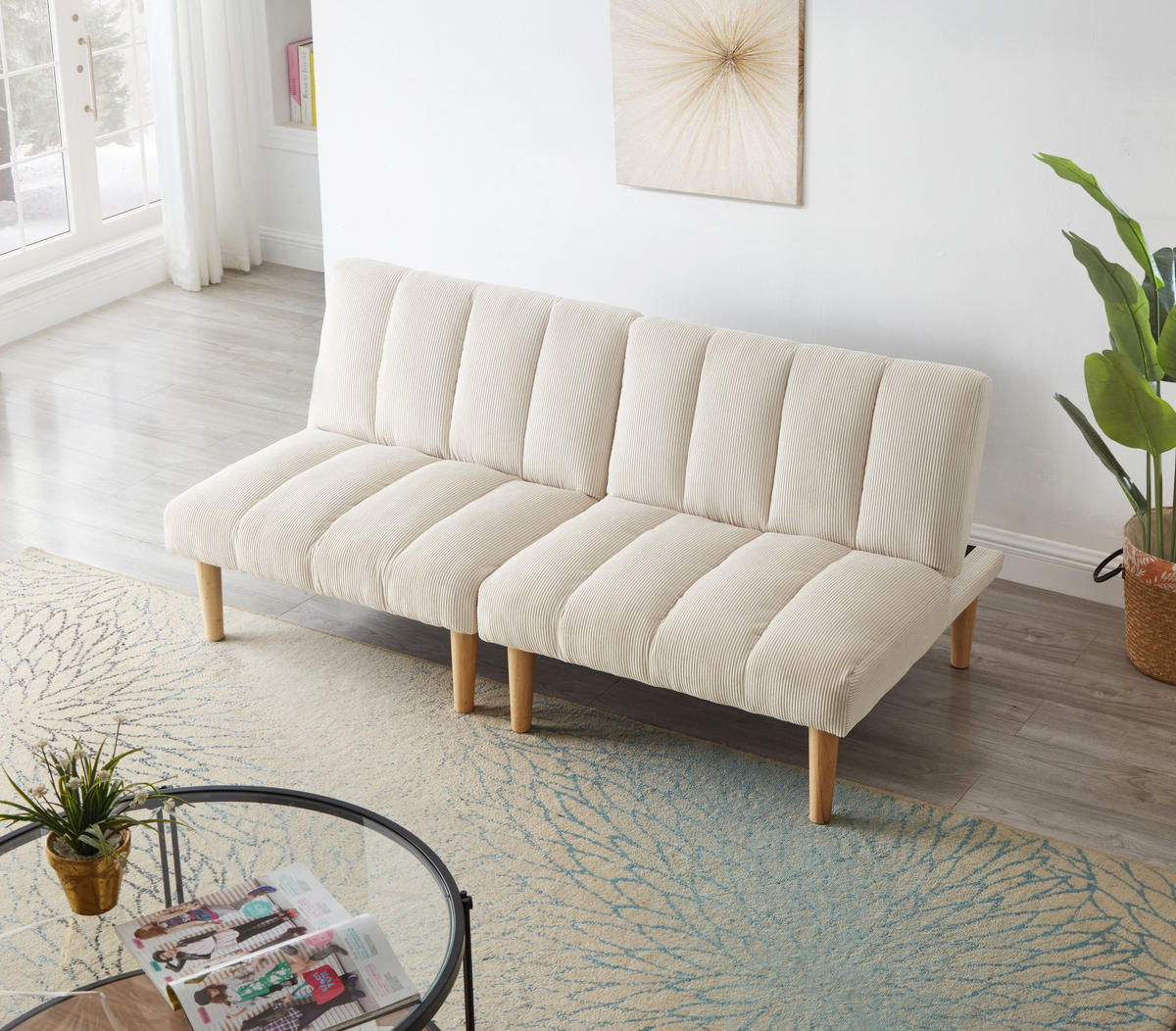 SCHLAFSOFA aus Cord 167 cm Beige mit 3-fach verstellbarer Rückenlehne und Schlaffunktion - Beige, Textil (167/72/82cm) - Modfu