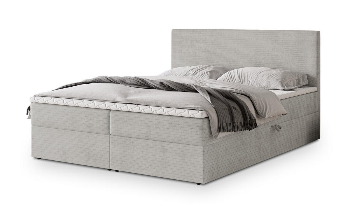 POSTEL BOXSPRING NIRA 160x200 cm, s matrací a úložným prostorem, světle šedá - světle šedá, kompozitní dřevo/textil (160/200cm) - MASSENO