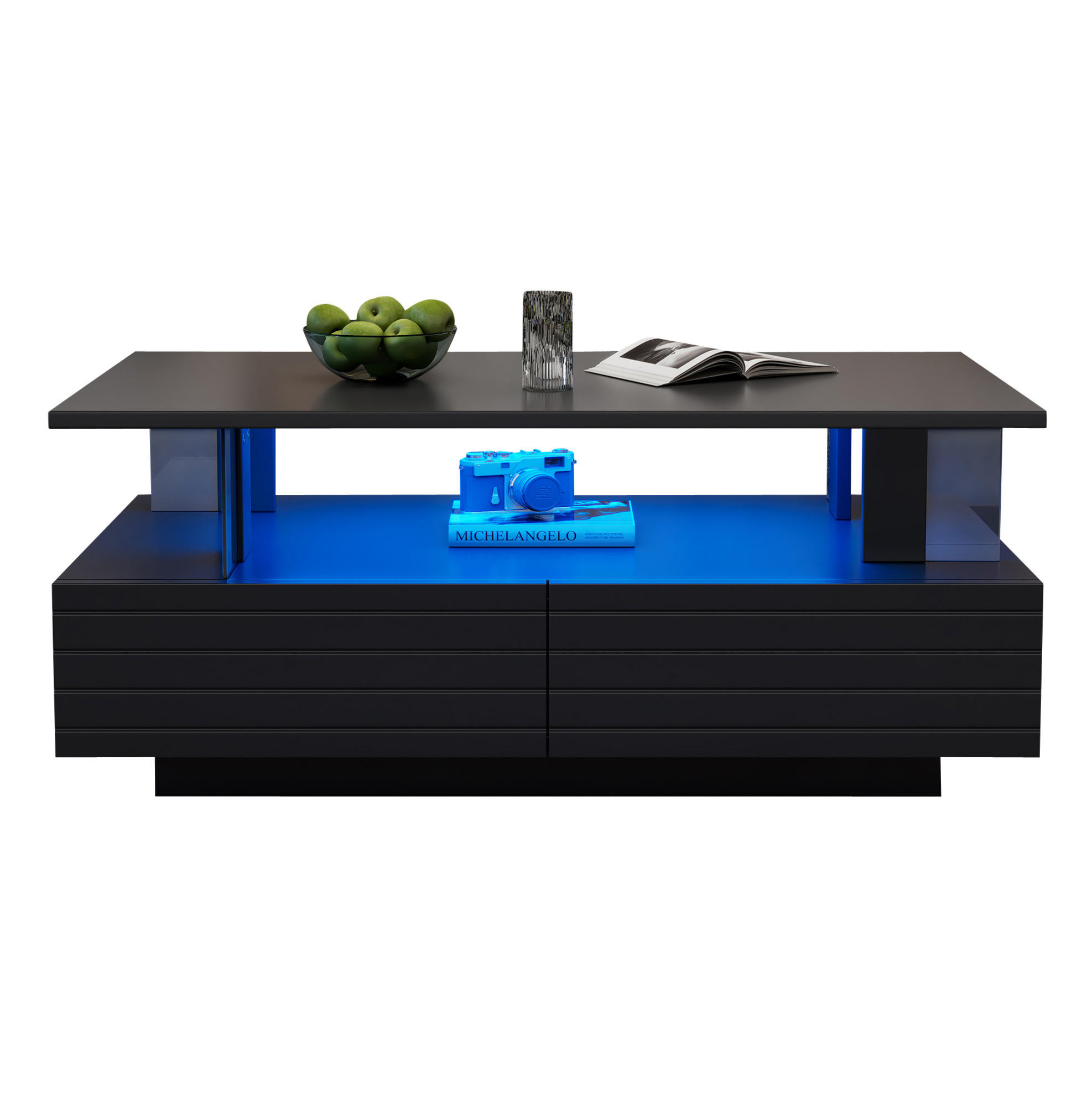 KONFERENČNÍ stolek z akrylu, 100/50/42 cm černý, s LED osvětlením a zásuvkami - černá, kompozitní dřevo (100/50/42.5cm) - BEAOK
