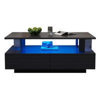 KONFERENČNÍ stolek z akrylu, 100/50/42 cm černý, s LED osvětlením a zásuvkami - černá, kompozitní dřevo (100/50/42.5cm) - BEAOK
