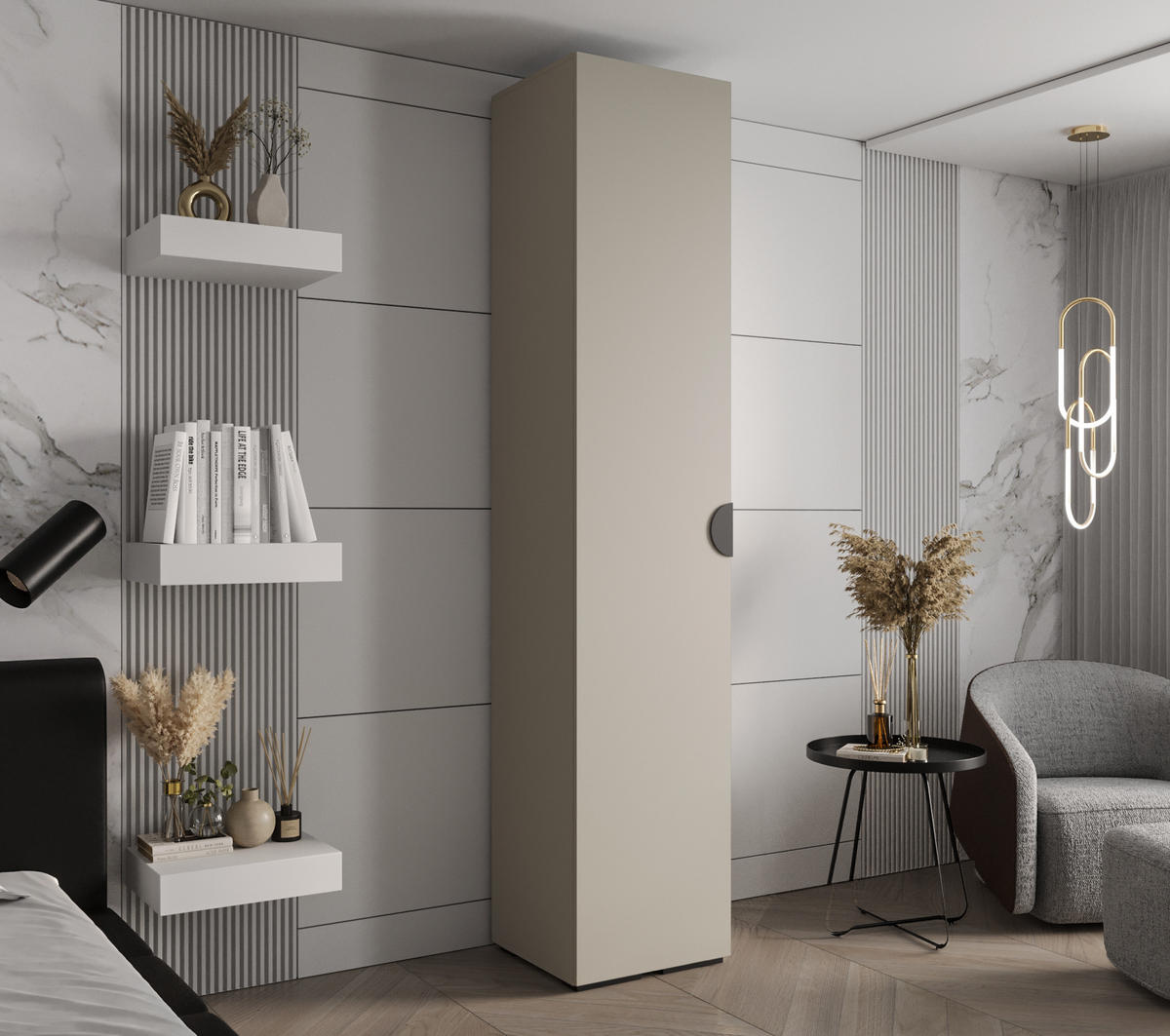 DREHTÜRENSCHRANK 236.7/50/47 1-türig - Kaschmir/Schwarz, Holz/Metall (50/236.7/47cm) - Abiks Möbel