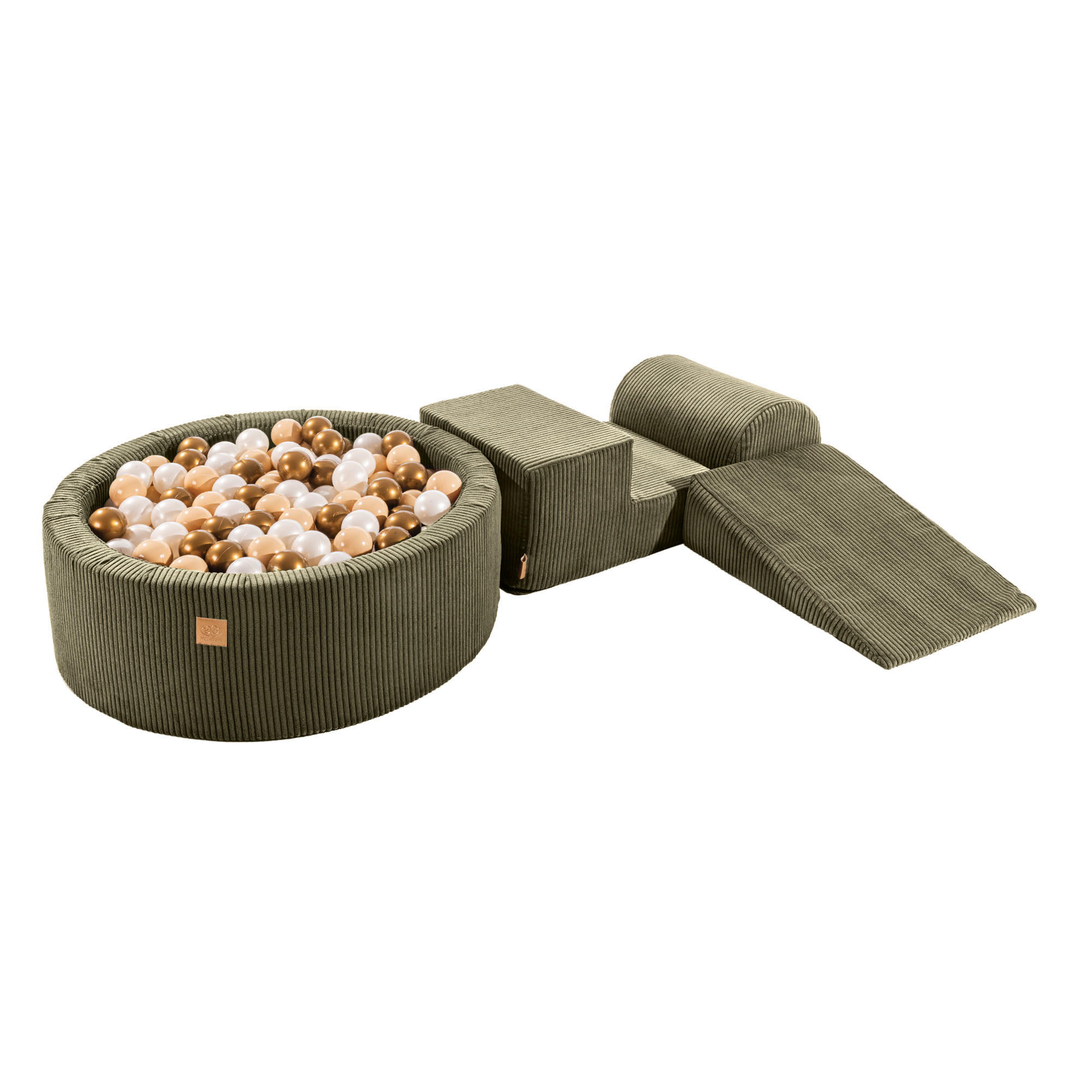 BÄLLEBAD mit Schaumstoff Bausteinen, Aesthetic, Khaki - Taupe/Koralle, Textil (230/45/30cm) - MeowBaby