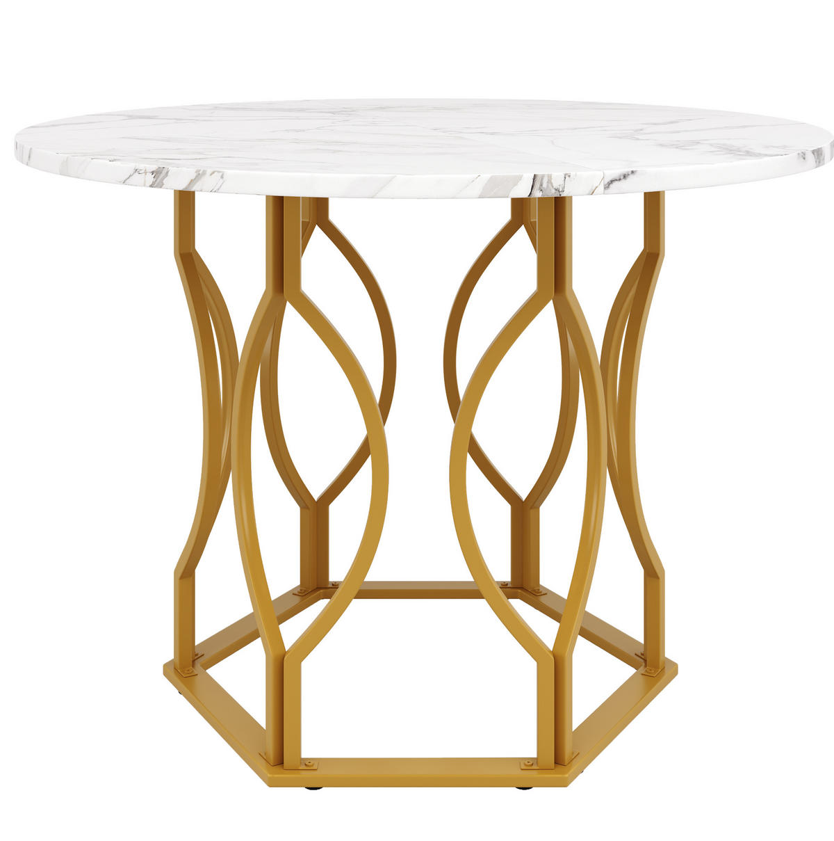 ESSTISCH 100x100x76 cm in Gold und Weiß aus MDF mit Metallbeinen als kompakter Tisch - Weiß, Holzwerkstoff (100/100/76cm) - Modfu
