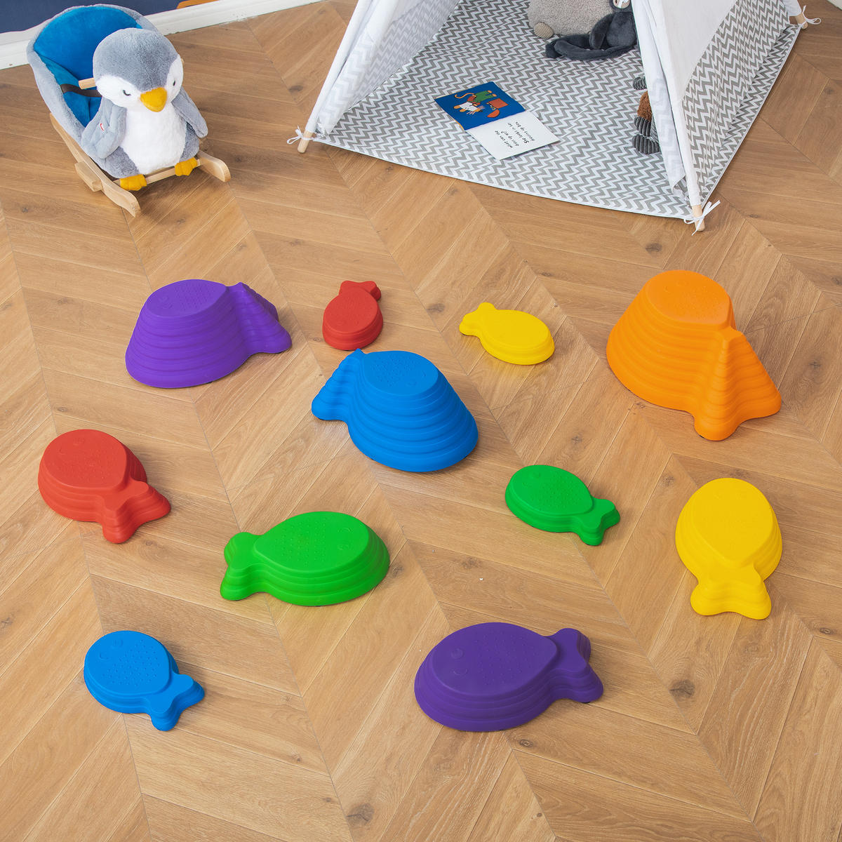 BALANCIERSTEINE für Kinder Flußsteine 11-teiliges Balance Steine - Multicolor, Kunststoff (31/20/42cm) - Outsunny