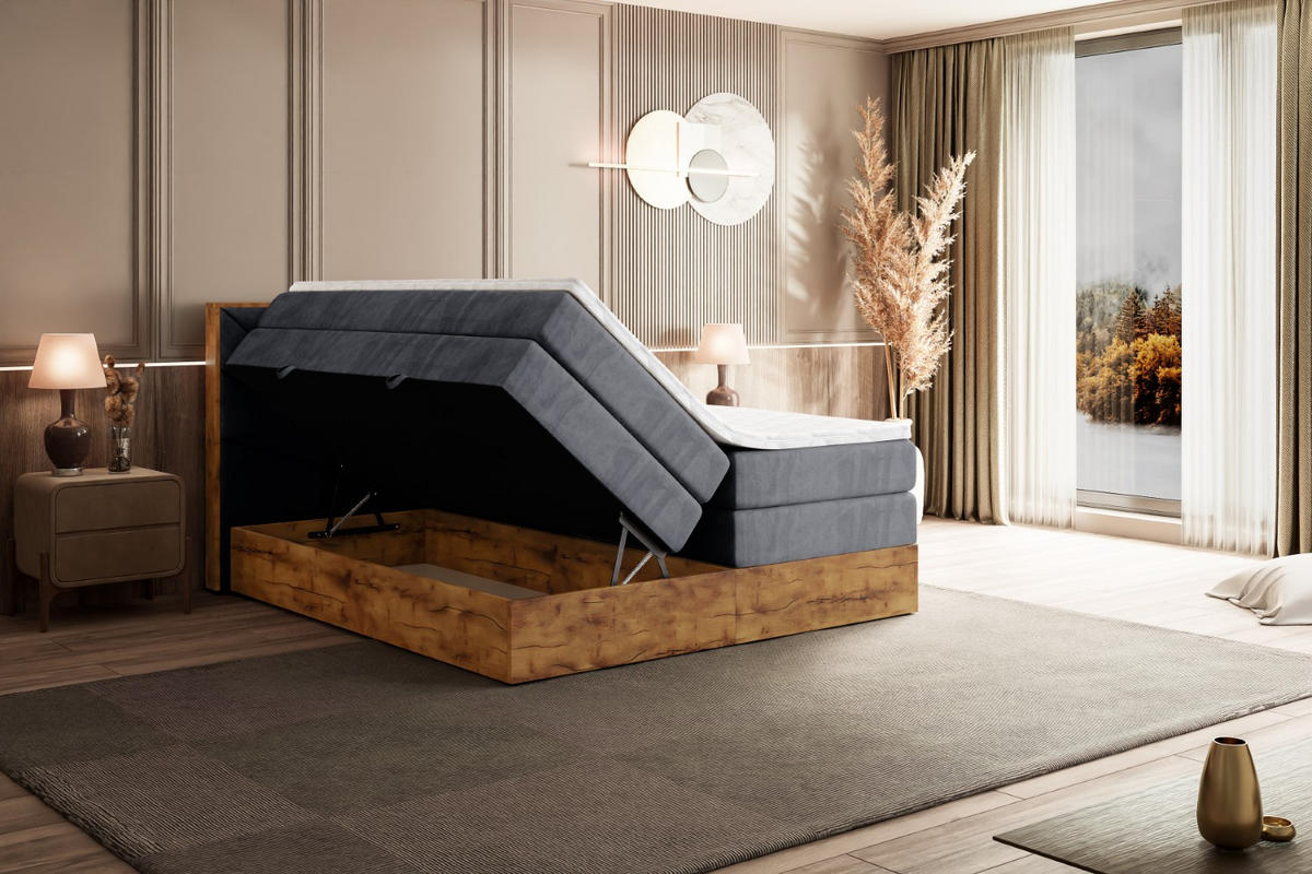 BOXSPRINGBETT mit Matratze H3|H4 und Lattenrost - LOLLI6 KING-160x200 - Dunkelgrau Casablanca - Dunkelgrau, Holzwerkstoff (160/200cm) - ALTDECOR