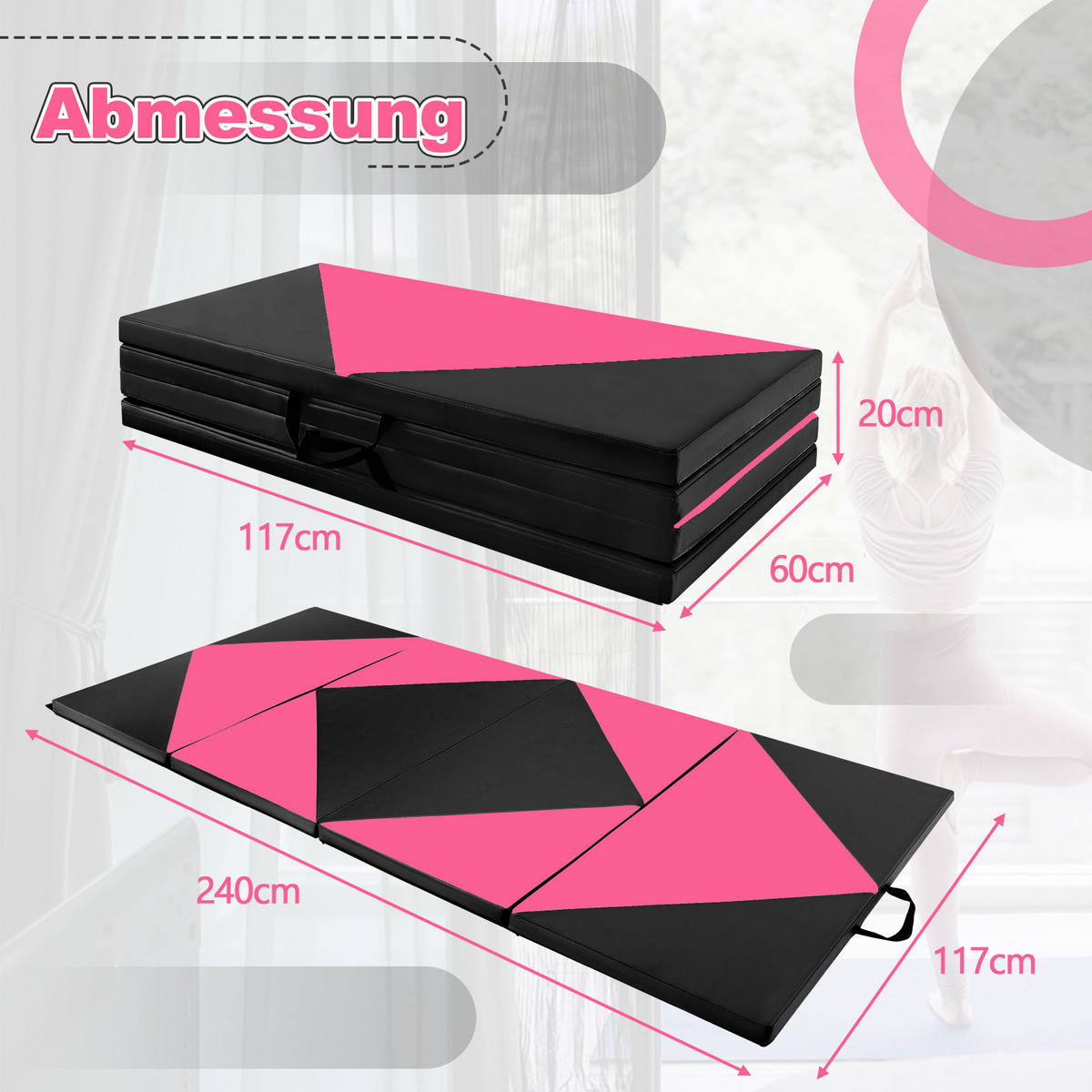 SPORTMATTE Rosa - Pink/Schwarz, Leder (120/240cm) - COSTWAY