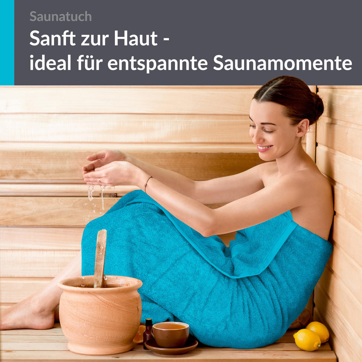 SAUNATUCH Linz Aquamarin Blau 85x220 cm - Blau, Textil (85/220cm) - Lashuma