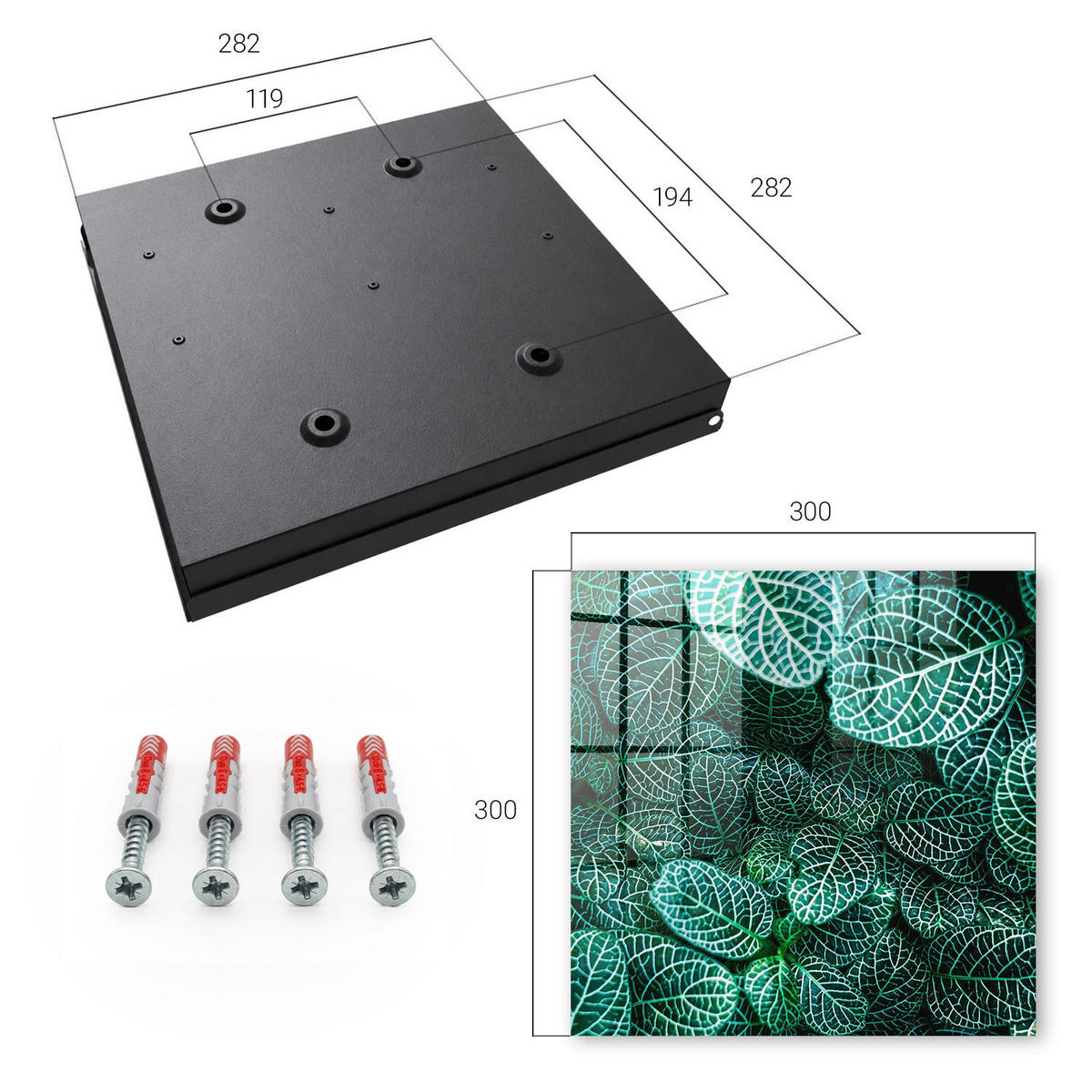 SCHLÜSSELBOX Schwarz 30x30 cm- Türöffnung nach rechts - Grüne Muster - Grün, Metall (30/30/5cm) - TULUP