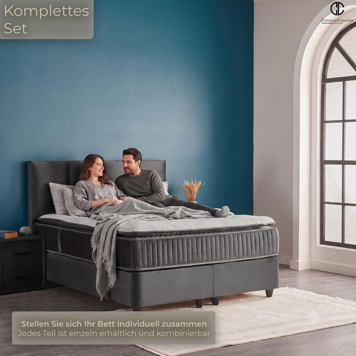 BOXSPRINGBETT MIT BETTKASTEN NAPOLI 160/200 cm, Schwarz, Bettkasten, Matratze, Topper integriert, H3 mittel - Schwarz/Braun, Holz/Kunststoff (160/200cm) - Consilio Concept