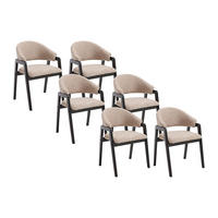 STUHL mit Armlehnen 6er-Set - Bouclé-Stoff & Kautschukholz - Taupe & Schwarz - SOLUNA - Braun, Textil (53.5/82/56cm) - Vente-Unique