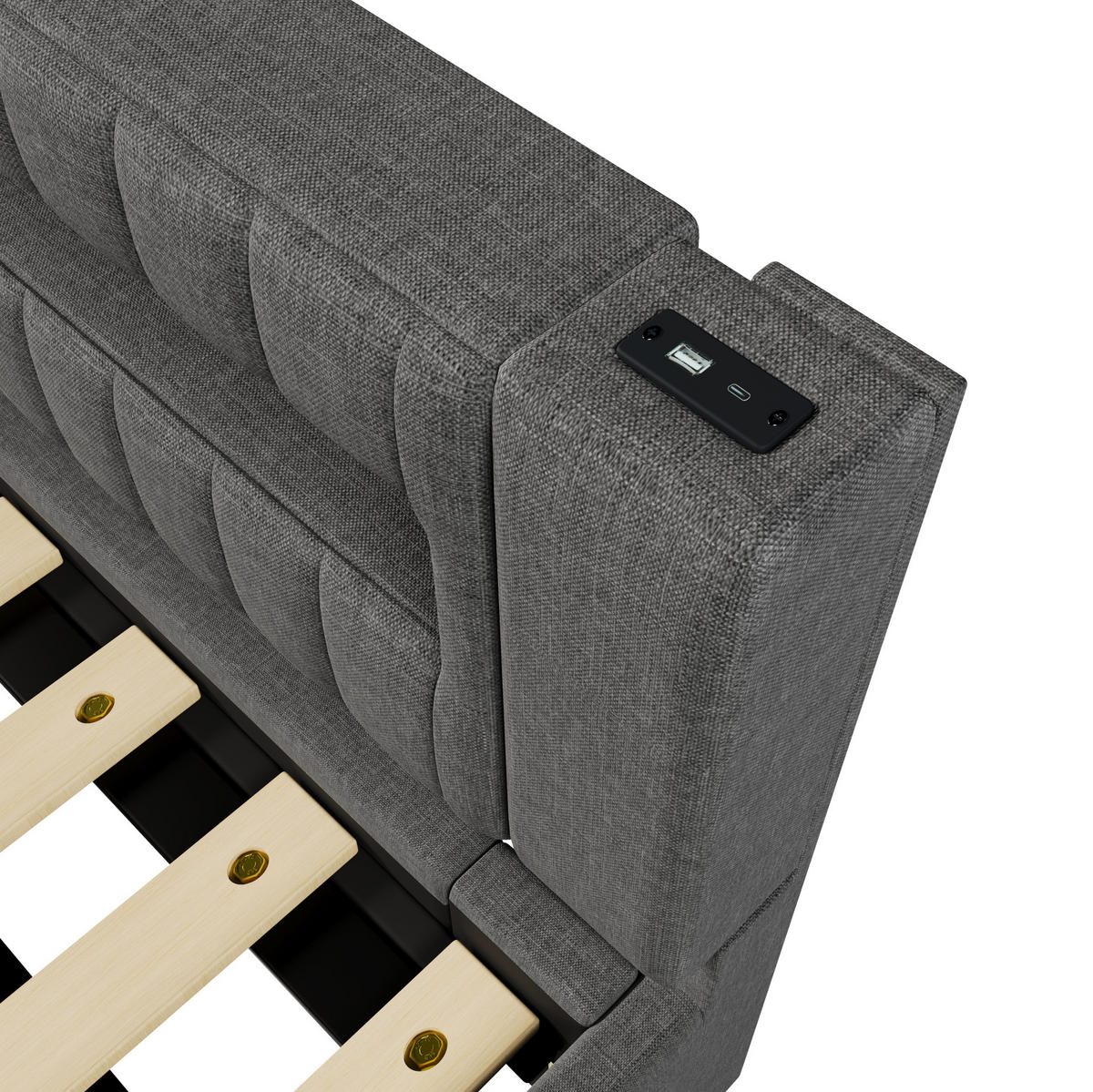 POLSTERBETT 90/200 cm Grau aus Leinen mit LED-Beleuchtung und Stauraum - Grau, Textil (90/200cm) - OKMYHOME