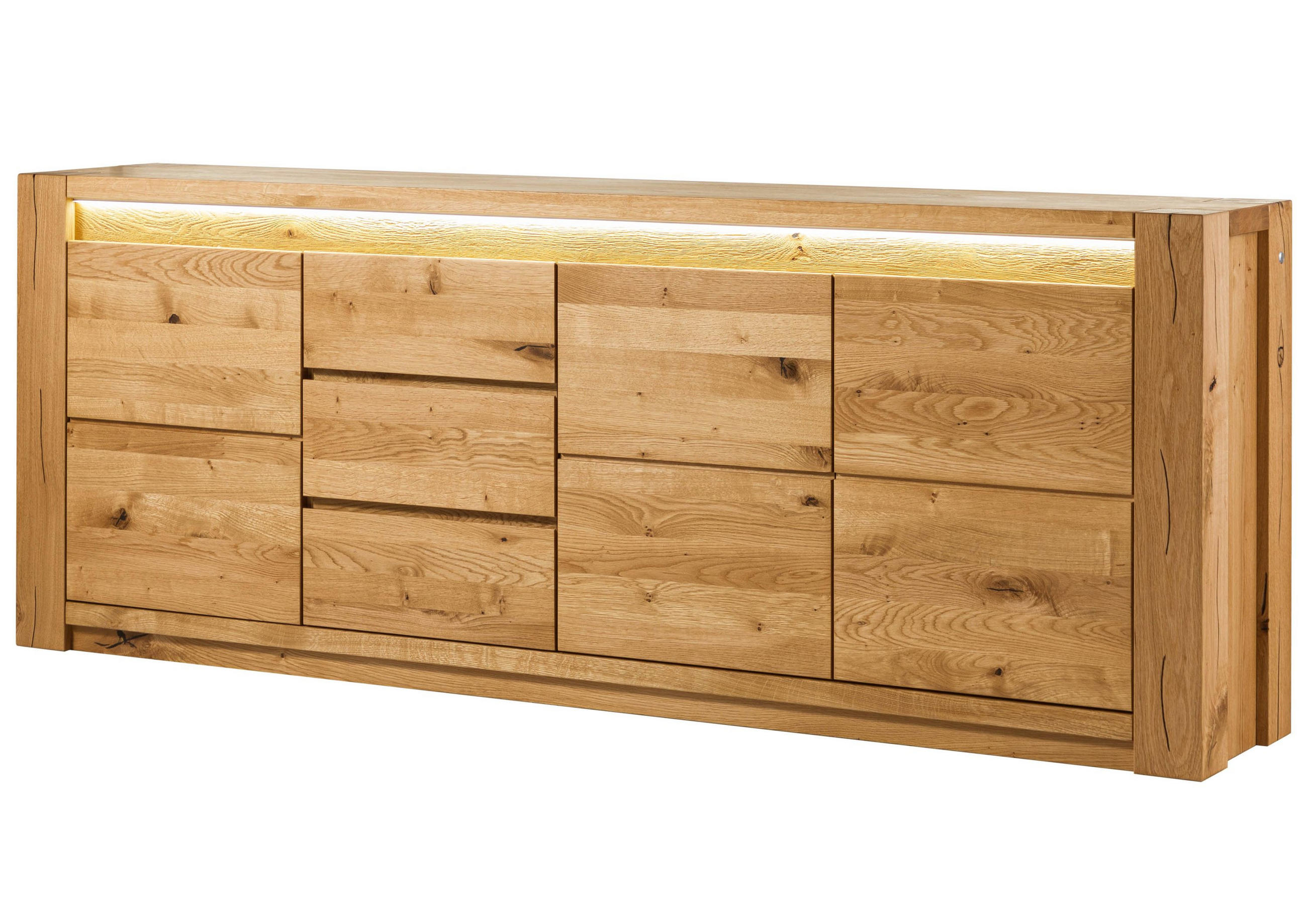 SIDEBOARD Wildeiche 223x40x85 natur geölt KENT #131 - Braun, Holz (223/85/40cm) - Massivmoebel24