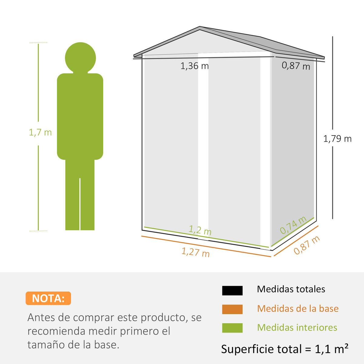 GARTENHAUS 1,1 m² ,136 x 87 x 179 cm mit Schiebetür, Schrägdach und Moskitonetz, dunkelgrau - Dunkelgrau, Metall (87/179/136cm) - Vallsero