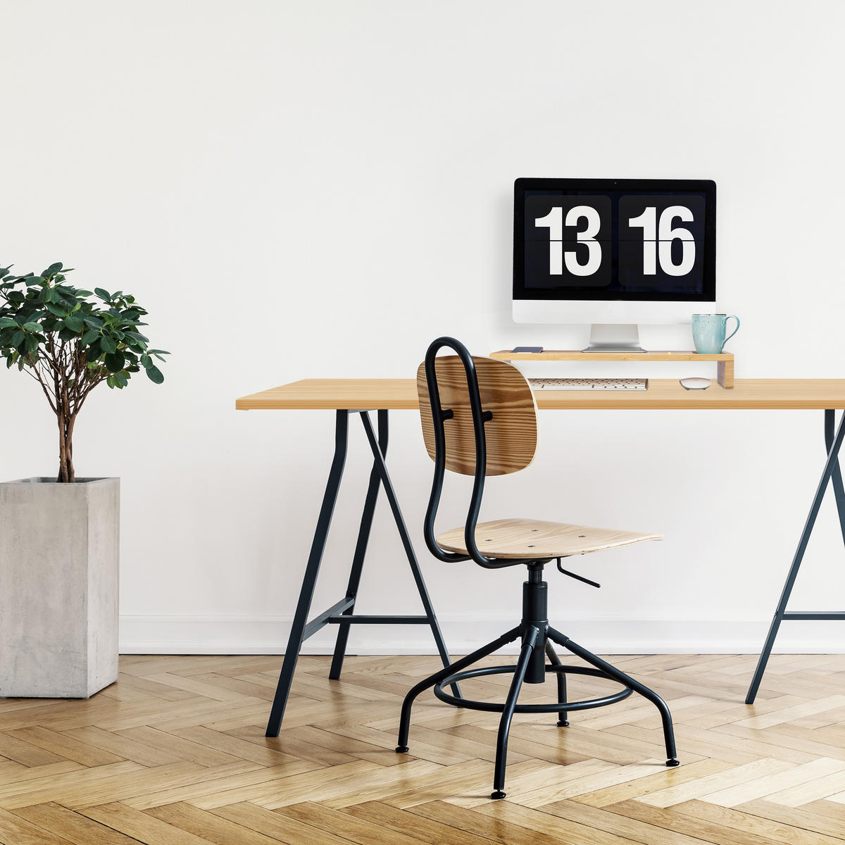 MONITORSTÄNDER Natur Bambus 7 Fächer 60x30x8,5 cm - Hellbraun, Holz (30/60/8.5cm) - Relaxdays