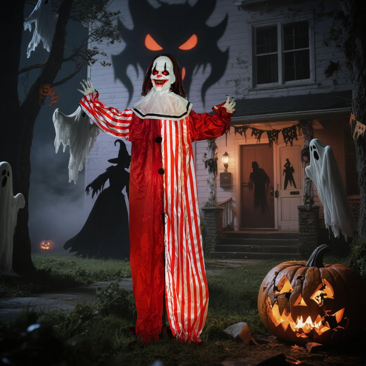 HALLOWEEN-DEKORATION Clown 165 cm mit LED-Lichter, Soundfunktion - Rot, Textil (16/165/70cm) - Outsunny