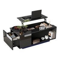 COUCHTISCH, Hochglanz-Spanplatte mit hydraulischem Hub, verstecktem Stauraum und LED, 100/50/40 cm, schwarz - Schwarz, Holzwerkstoff (100/50/40cm) - Redom