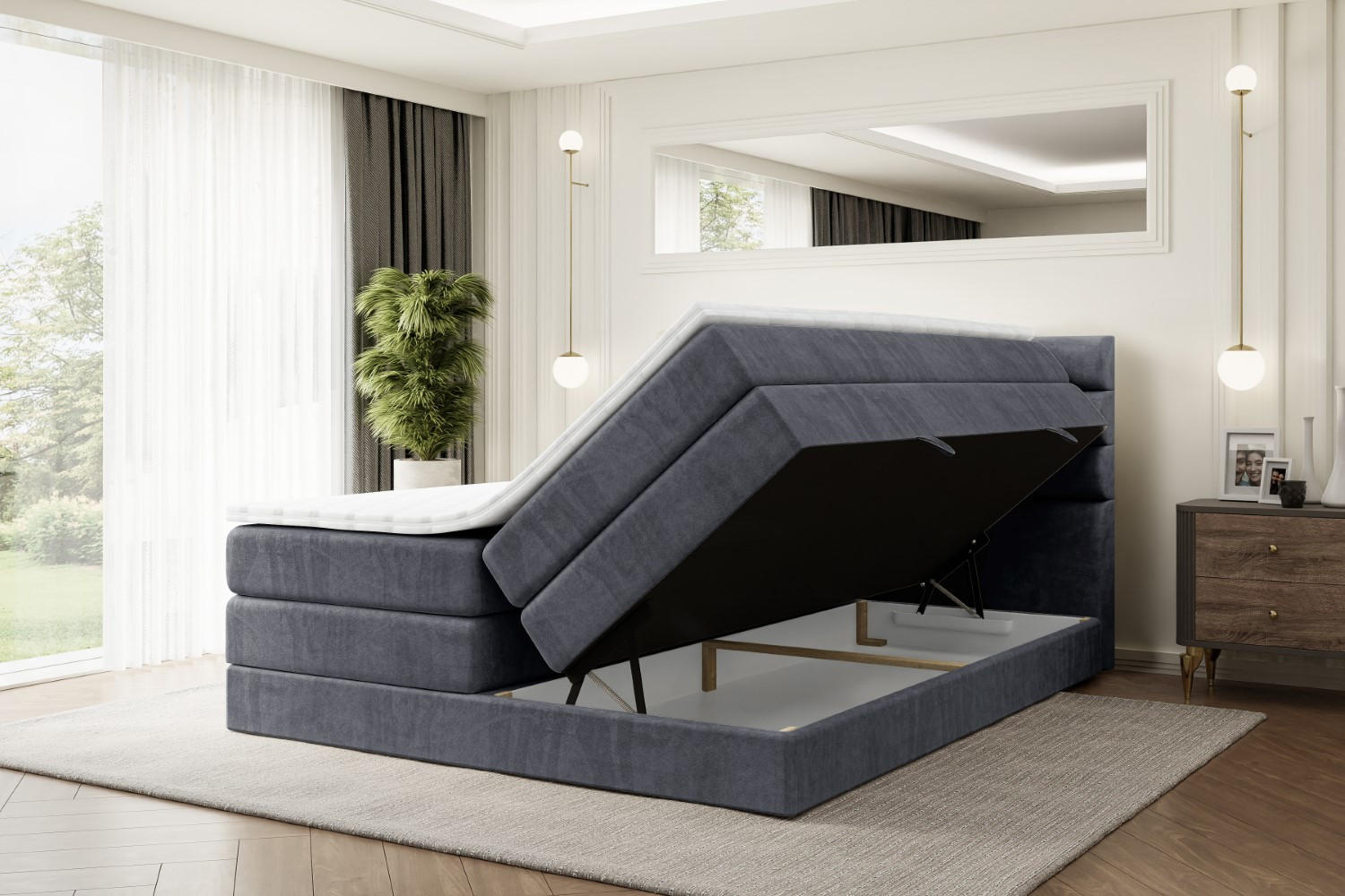 Thumbnail - Altdecor Boxspringbett, Dunkelgrau, Holzwerkstoff, Höhe ca. 20 cm, 120x200 cm, Schlafzimmer, Betten, Boxspringbetten