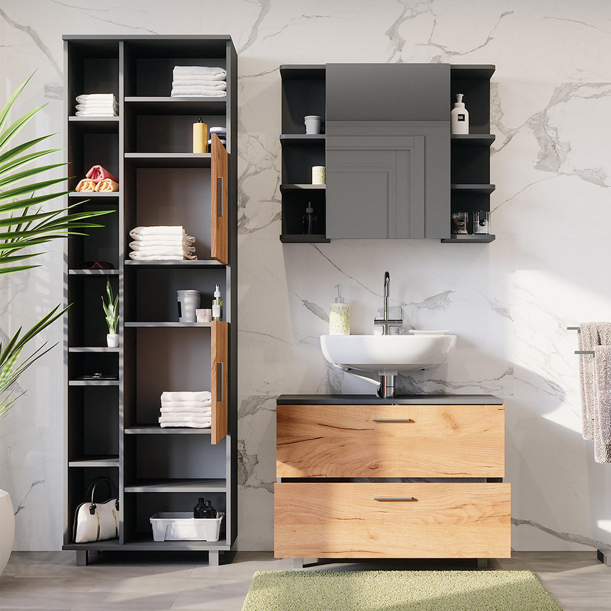 KOUPELNOVÝ NÁBYTEK Ilias Zlatý dub power/antracit - medově dubová/antracitová, kompozitní dřevo (80.2/60.8/33cm) - Vicco