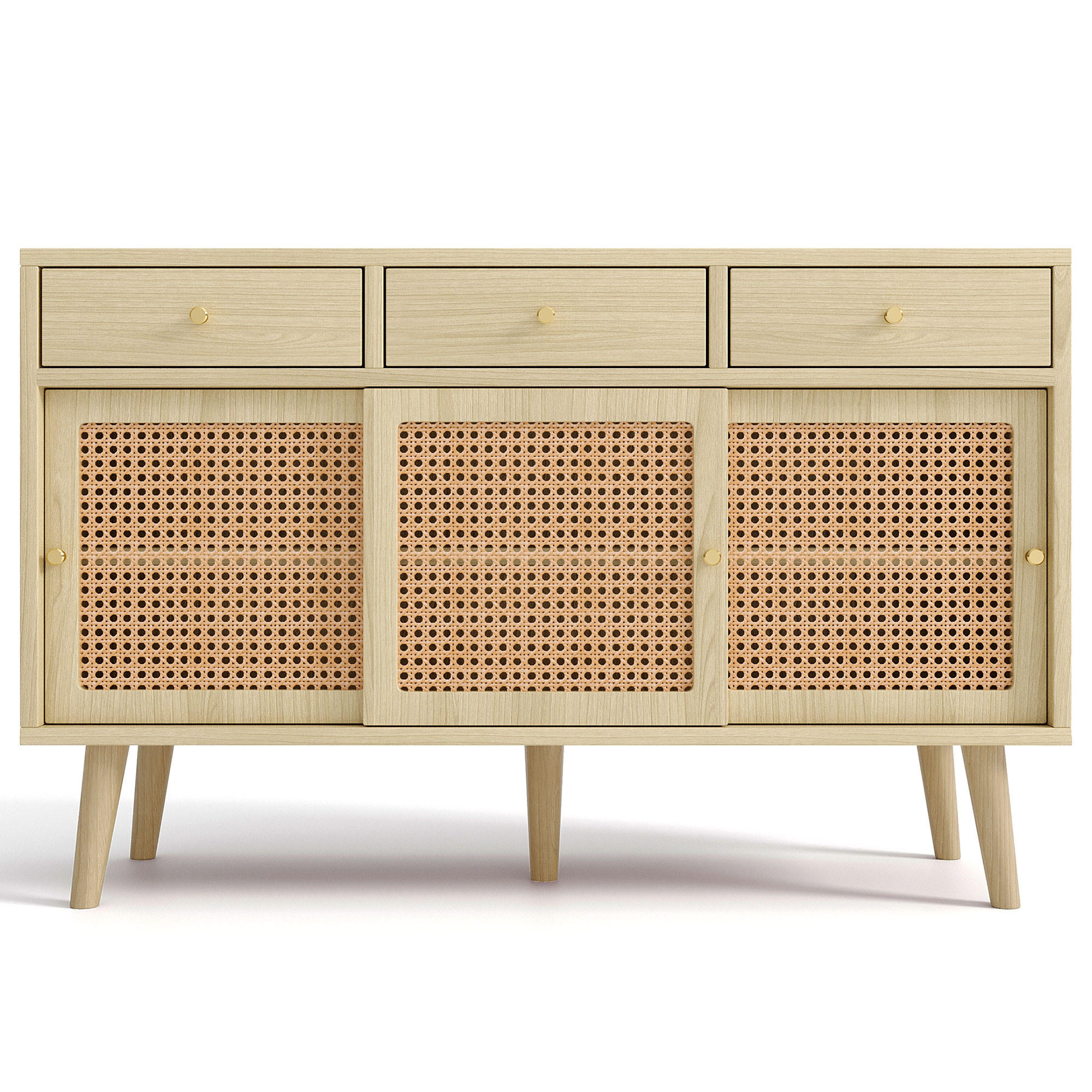 SIDEBOARD Rattan Eiche 3 Schubladen 3 Türen 120cm Modern - Eichefarben, Holzwerkstoff (120/78/40cm) - FLIEKS