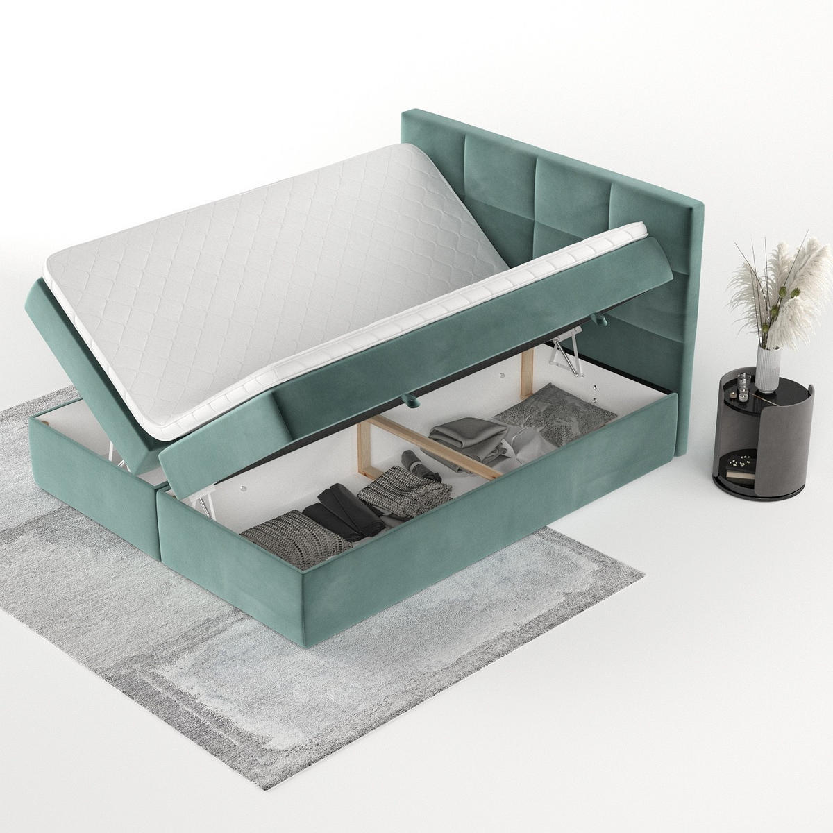 BOXBETT Oris 140/200 cm Türkis im Kronos Stoff - Türkis/Schwarz, Holz/Holzwerkstoff (140/200cm) - AltaBeds