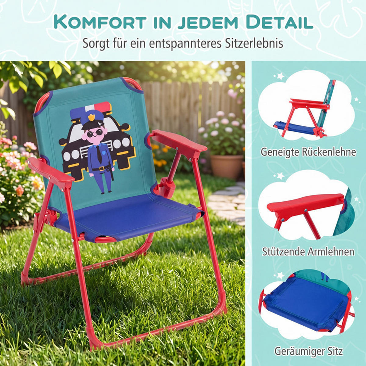 KINDER-SITZGRUPPE mit Sonnenschirm grün(4-tlg) - Grün, Metall - COSTWAY