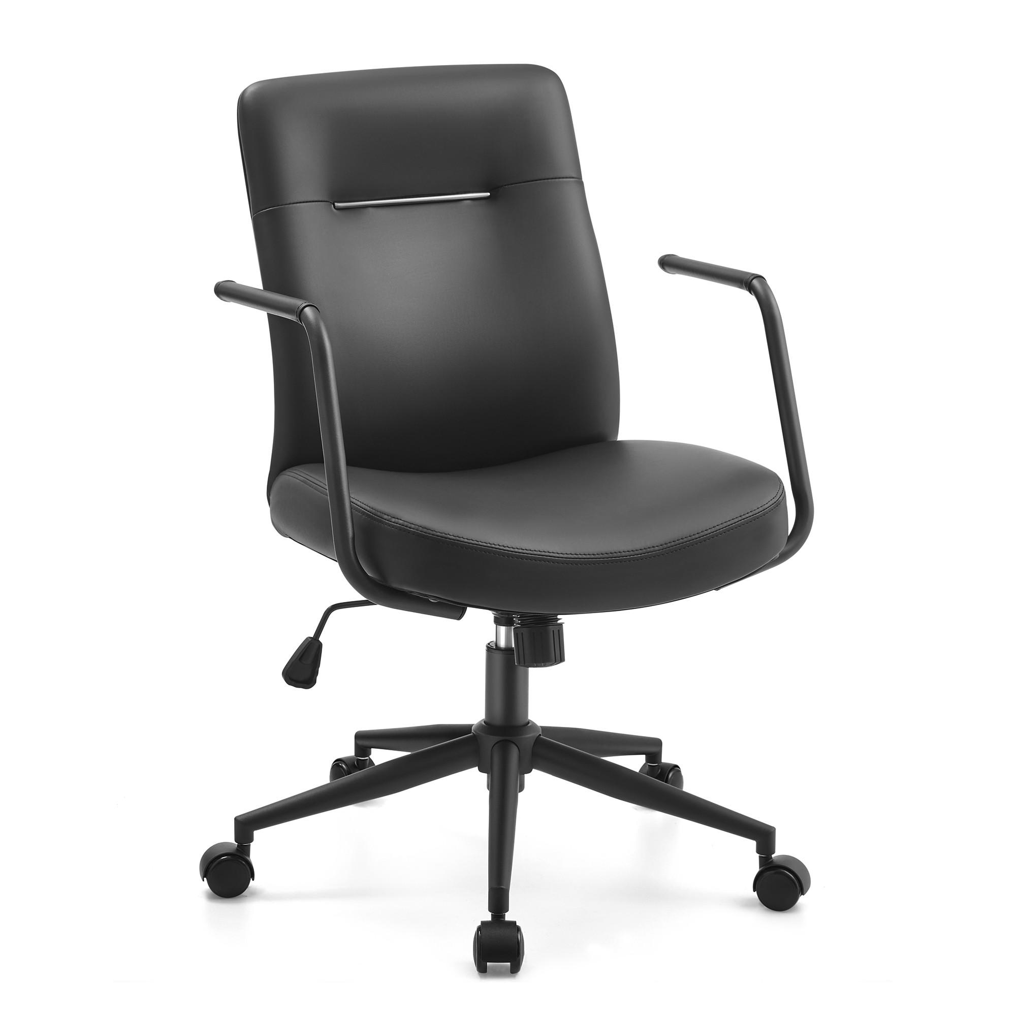BÜROSTUHL Lotus - Schwarz, Leder (64/100/64cm) - SONGMICS