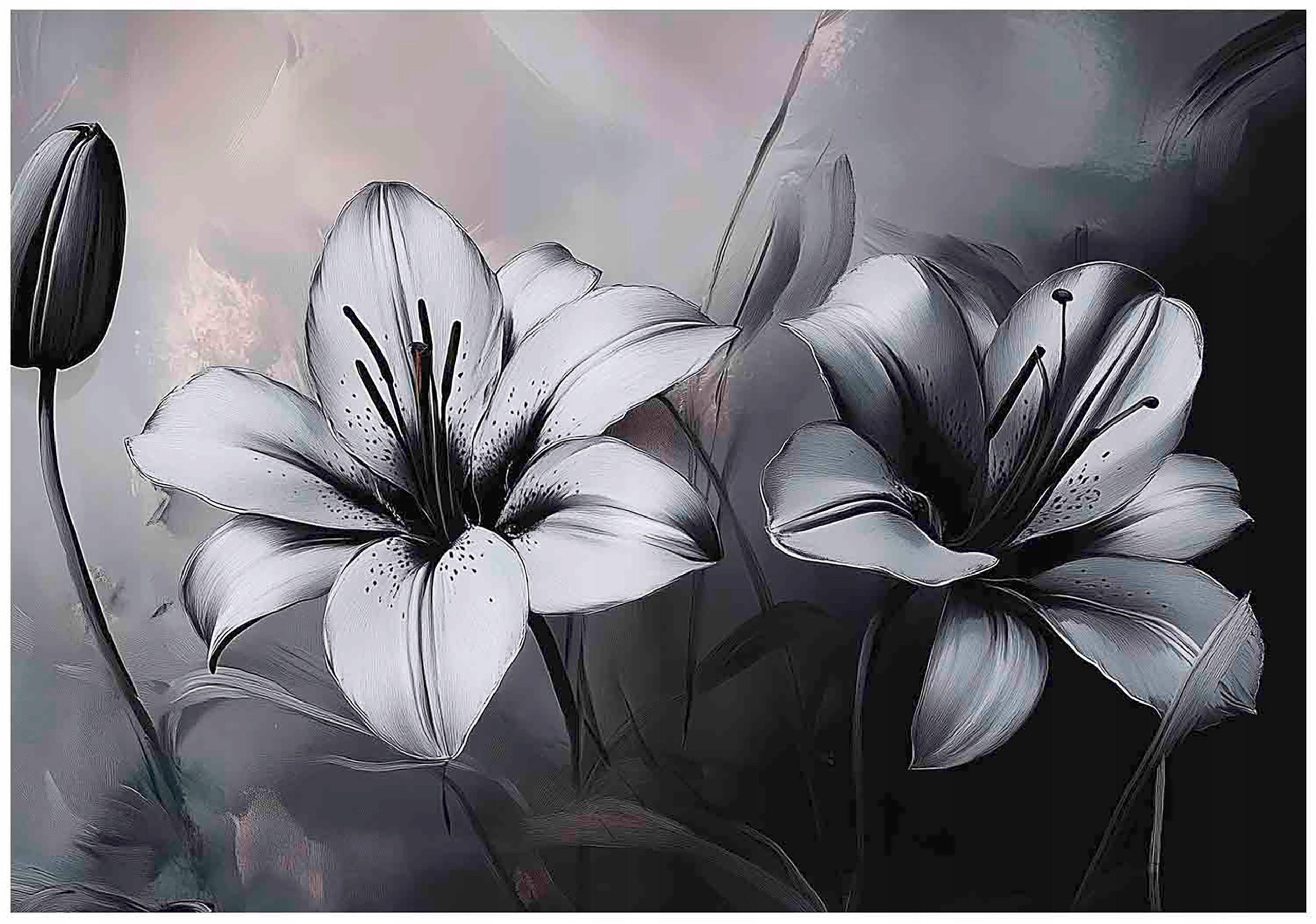 FOTOTAPETE 3D Effekt Blumen Schwarz Weiß 200x140 - Multicolor, Papier (200/140cm) - Wallarena