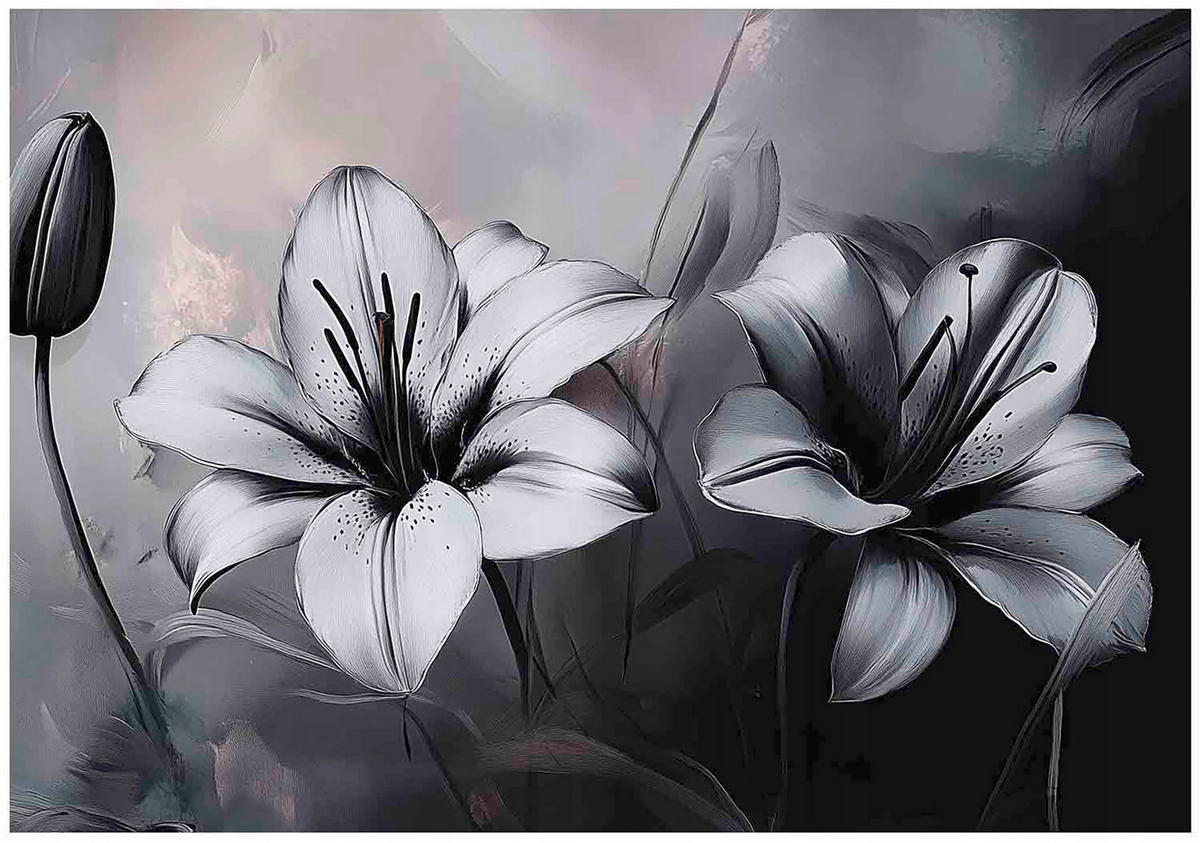 FOTOTAPETE 3D Effekt Blumen Schwarz Weiß 200x140 - Multicolor, Papier (200/140cm) - Wallarena