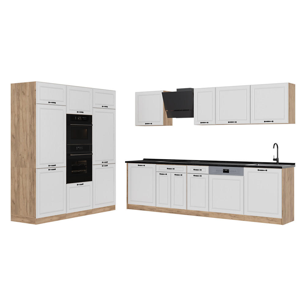 KUCHYNKA R-Line, Biely vidiecky dom/Dub Goldkraft, 180 cm antrasiitti työtaso - biela/dub medový, kompozitné drevo (180/206.8/60cm) - Vicco