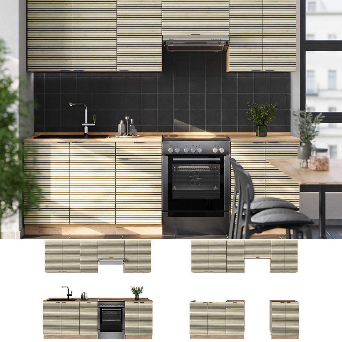 KÜCHENZEILE Fame-Line Eiche Paneel/Goldkraft Eiche 240 cm ohne Arbeitsplatte - Hellbraun/Eiche Wotan, Holzwerkstoff (240/81.6/46cm) - Vicco