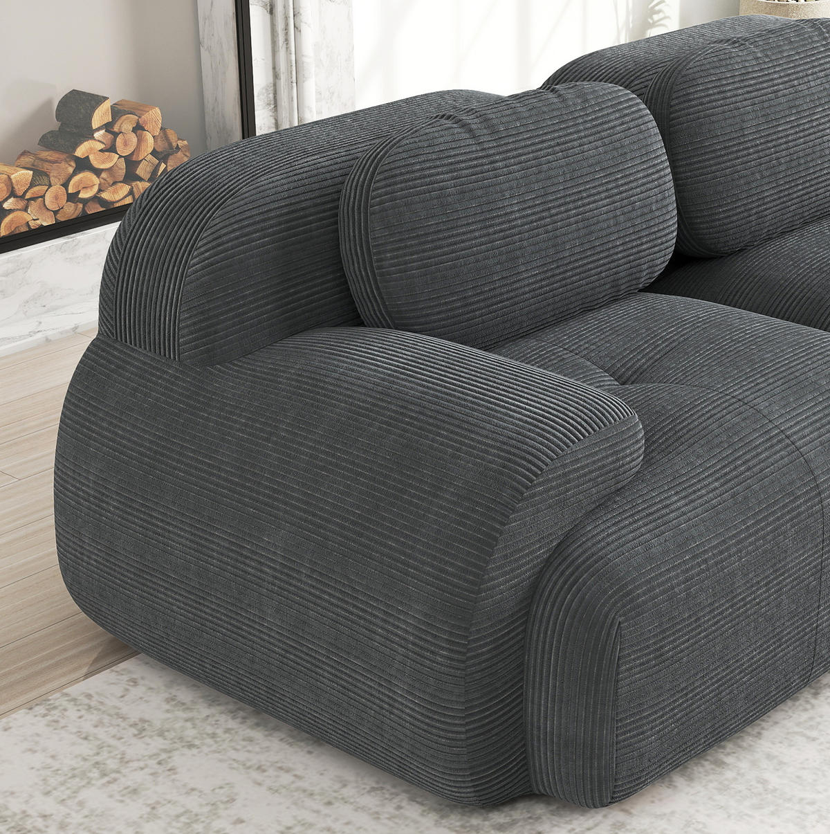 ECKSOFA modular rahmenlos Cord Grey - Grau, Kunststoff (178/388cm) - Meubliv