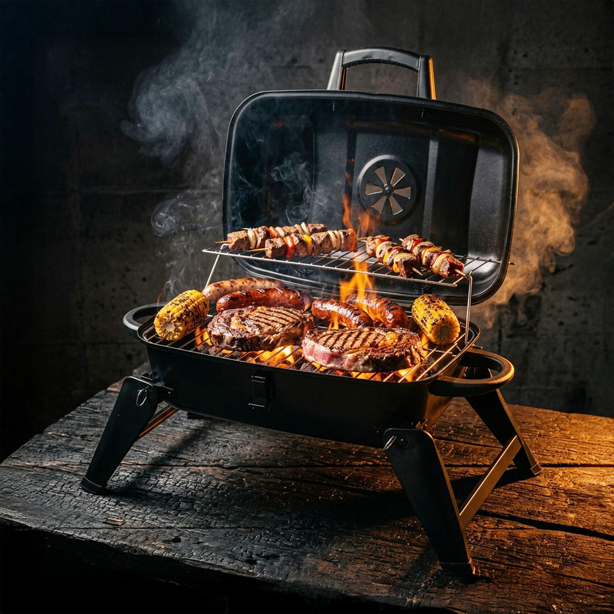 TISCHGRILL - Schwarz, Metall (59/34/36cm) - Relaxdays