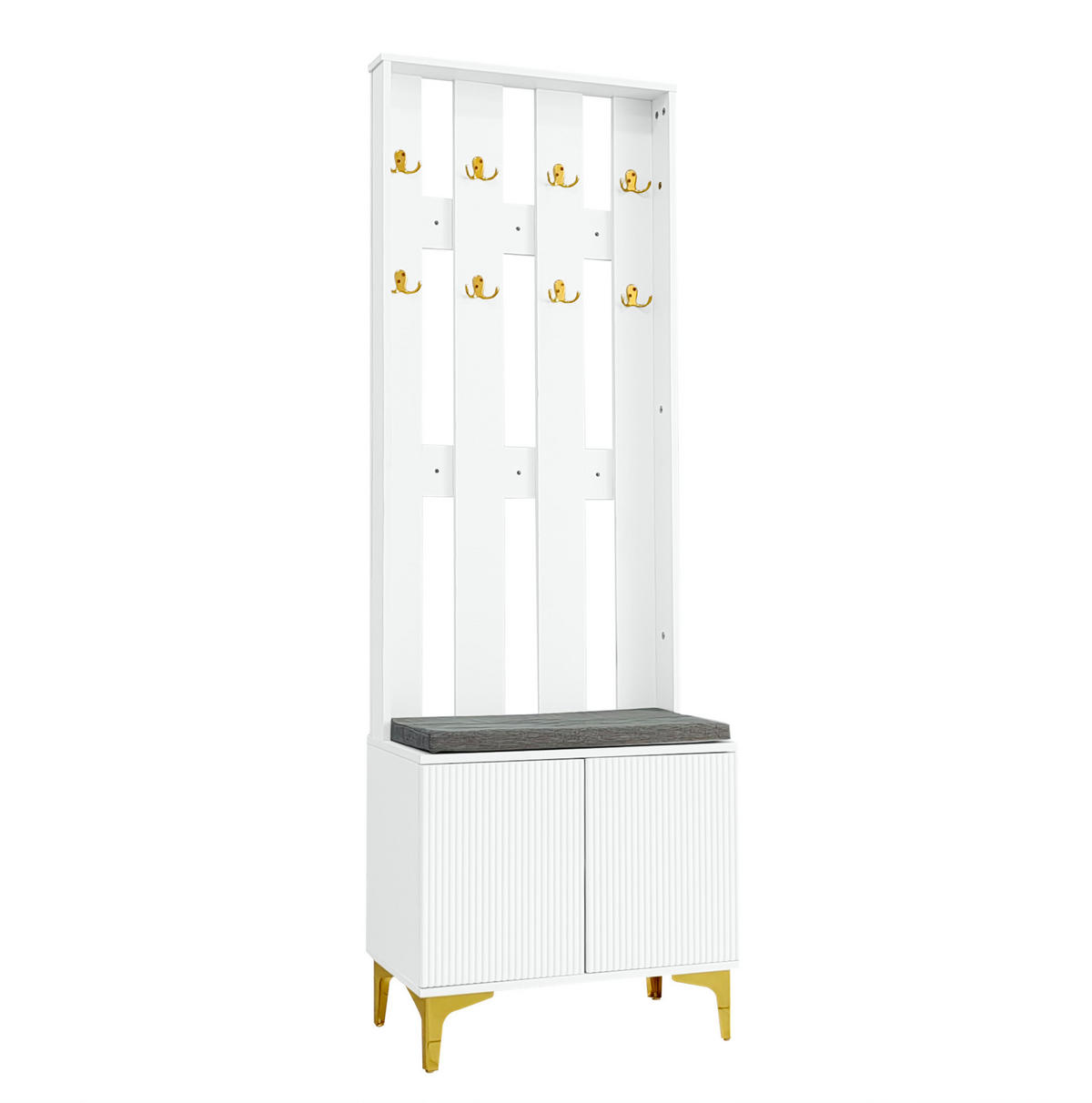 DIELENGARDEROBE 60,5/35,2/180,5 cm mit Sitzbank und Kissen in Weiß - Weiß, Holzwerkstoff (60.5/180.5/35.2cm) - BEAOK