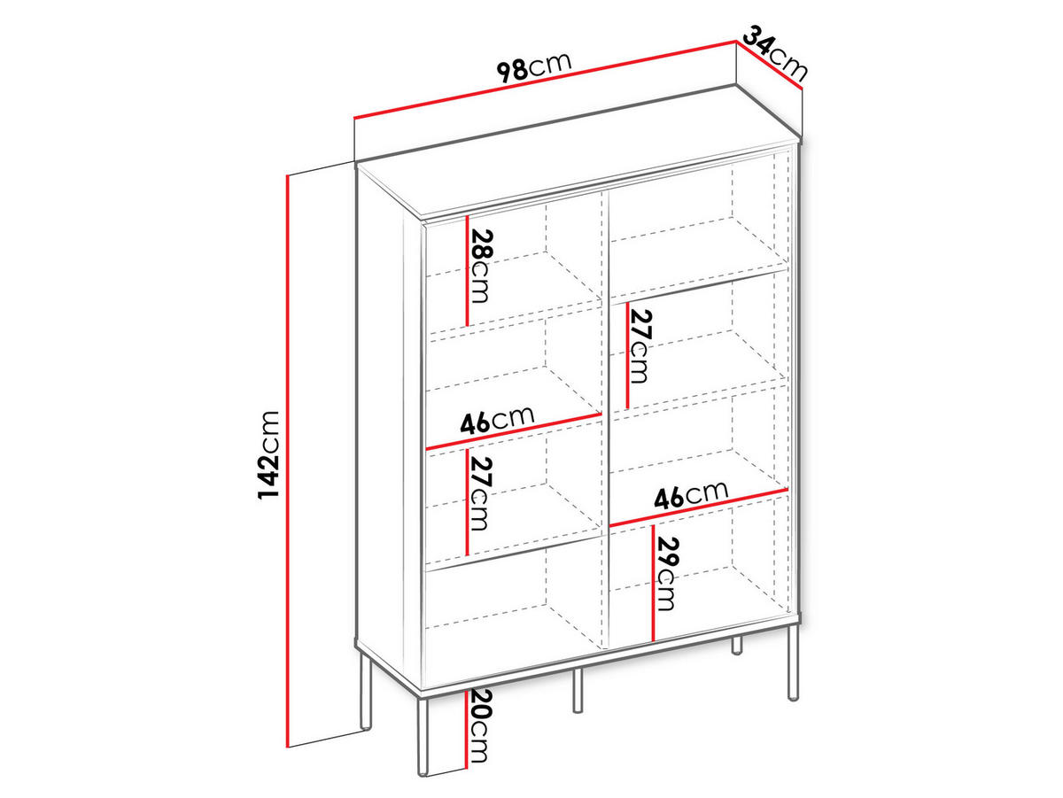 KOMMODE Visso 2D VI-02 - Eichefarben/Schwarz, Holzwerkstoff/Metall (98/142/34cm) - MIRJAN24