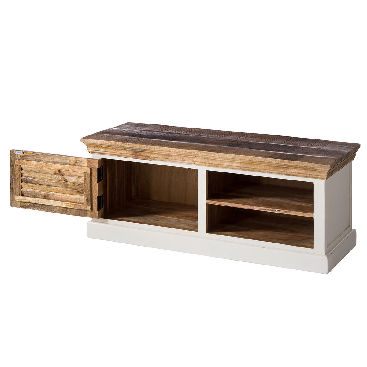 GARDEROBENBANK - Mango massiv - Braun/Weiß, Holz (120/47/45cm) - home24