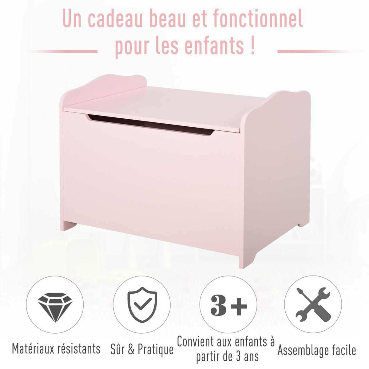 SPIELZEUGTRUHE DE-17224 mit Gasdruckdämpfer, MDF Rosa - Pink, Metall (101.6/152.4cm) - ComfortXL